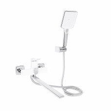 Смеситель для ванны Qtap Presto с длинным поворотным изливом (c душевым гарнитуром) QTPRE2601CRW45578 Chrome/White