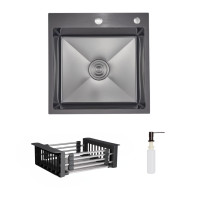 Комплект Lidz Handmade H5050HB Мойка для кухни интегрированная Decor Black PVD Honeycomb в комплекте с дозатором+Lidz LIDZK01B Корзина для мойки