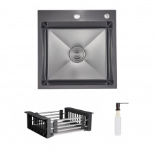 Комплект Lidz Handmade H5050HB Мойка для кухни интегрированная Decor Black PVD Honeycomb в комплекте с дозатором+Lidz LIDZK01B Корзина для мойки