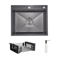 Комплект Lidz Handmade H6050HB Мойка для кухни интегрированная Decor Black PVD Honeycomb в комплекте с дозатором+ LIDZK01B Корзина для кухонной мойки