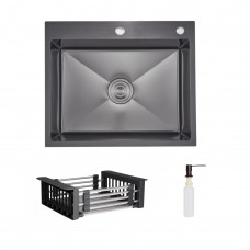 Комплект Lidz Handmade H6050HB Мойка для кухни интегрированная Decor Black PVD Honeycomb в комплекте с дозатором+ LIDZK01B Корзина для кухонной мойки