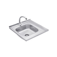 Набір кухонна мийка Kroner KRP Dekor - 6060L (0.6 мм) + змішувач для кухні Agua Leon - C032