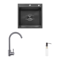Комплект кухонная мойка Kroner Derby-5050HM PVD + смеситель Edelstahl Klassisch-SCH035PVD + дозатор Spender-026
