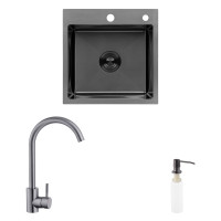 Комплект кухонна мийка Kroner Schwarze-4545HM PVD + змішувач Edelstahl Klassisch-SCH035PVD + дозатор Spender-026