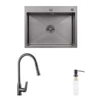 Комплект кухонна мийка Kroner Schwarze-6350HM PVD + змішувач Graz-GRP030 + дозатор Spender-026