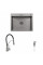 Комплект кухонная мойка Kroner Schwarze-6350HM PVD + смеситель Ersel-GRP03393BLK + дозатор Spender-SCH049