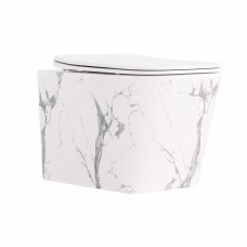Унитаз подвесной Tern Ultra Quiet 490×365×325 мм, Marble, с сиденьем Slim Duroplast / Soft-close / Quick Release QT17332303ASMR Qtap