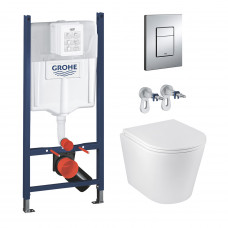 Комплект 4 в 1: Инсталляция GROHE Solido 3 в 1 3884966Q + Унитаз безободковый Kroner Armada WHI513636 RIMLESS с сиденьем Slim Duroplast / Soft-close / Quick relase KA513636WHIR (3884966KA513636)