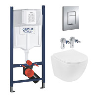 Комплект 4 в 1: Инсталляция GROHE Solido 3 в 1 3884966Q + Унитаз безободковый Kroner Harz WHI483632 TORNADO с сиденьем Slim Duroplast / Soft-close / Quick relase KH483632WHIT (3884966KH483632)