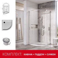 Душова кабіна Ravak XP1CP4-90 R-550 (піддон Merida 90 ST + сифон Basic 90) пол.алюміній/transparent