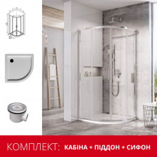Душова кабіна Ravak XP1CP4-90 R-550 (піддон Merida 90 ST + сифон Basic 90) Пол.алюміній Transparent