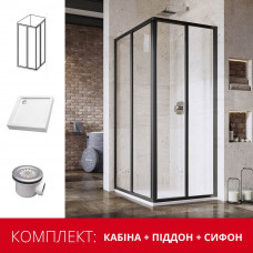 Душева кабінка Ravak Supernova SRV2-90 S (піддон Modena 90 Slim + сифон Basic 90) чорний/transparent