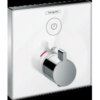 Смеситель для душа Hansgrohe Термоcтат скрытого монтажа ShowerSelect Glass на 1 клавишу, хром/белый (15737400)