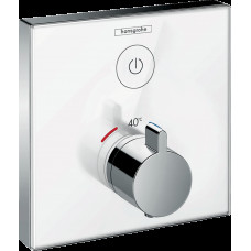 Змішувач для душу Hansgrohe Термостат прихованого монтажу ShowerSelect Glass на 1 клавішу, хром/білий (15737400)
