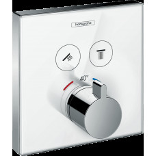 Смеситель для душа Hansgrohe Термостат скрытого монтажа ShowerSelect Glass на 2 клавиши, хром/белый (15738400)