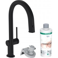 Смеситель Aqittura M91 FilterSystem 210 1jet pull-out кухонный набор с Harmony, Matt Black (76801670)