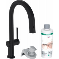 Змішувач Aqittura M91 FilterSystem 210 1jet pull-out Sbox кухонний сет з Harmony, Matt Black (76800670)