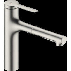 Смеситель Hansgrohe Zesis M33 160 2jet кухонный с выдвижным изливом sBox Lite, нержавеющая сталь (74804800)
