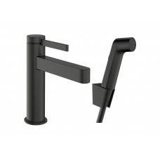 Смеситель Hansgrohe Finoris 100 для умывальника с гигиенической лейкой, черный хром шлифованный (76210340)