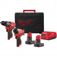 Шуруповерт Набор аккумуляторного инструмента Milwaukee M12 FPP2A2-402X шурупокрут-дриль M12 FPD2-0 гвинтоверт M12 FID2-0 акб М12 2х4А·год ЗП C12C кейс