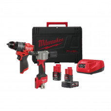 Шуруповерт Набор аккумуляторного инструмента Milwaukee M12 FPP2D2-422X FUEL POWER PACK IN2 шурупокрут-дриль M12 FPD2 заклепочник акумуляторний M12 BPRT акб 1х2А·год 1х4А·год кейс
