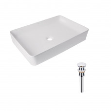 Раковина для ванной Комплект Qtap Tern: Раковина накладная прямоугольная 600x400x110 мм WHITE + Донный клапан PU02