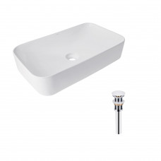 Раковина для ванной Комплект Qtap Tern: Раковина накладная прямоугольная 610x350x135 мм WHITE + Донный клапан PU02