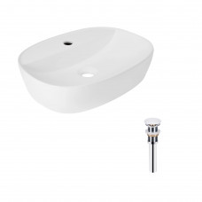 Раковина для ванной Комплект Qtap Scorpio: Раковина накладная овальная 500x380x120 мм White + Донный клапан PU02