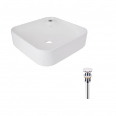 Раковина для ванной Комплект Qtap Stork: Раковина накладная квадратная 430x430x125 мм White + Донный клапан PU02