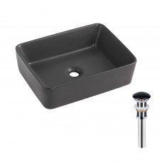 Раковина для ванной Раковина накладная Qtap Tern 480x370x135 мм, Anthracite, прямоугольная, с донным клапаном QT17116069AN
