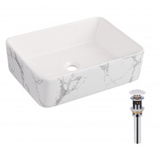 Раковина для ванной Раковина накладная Qtap Tern 480x370x135 мм, Marble, прямоугольная, с донным клапаном QT17116069MR