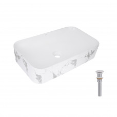 Раковина для ванной Раковина накладная Qtap Tern 610x350x135 мм, Marble, прямоугольная, с донным клапаном QTTER188MR49791