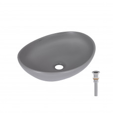 Раковина для ванной Раковина накладная Qtap Dove 415x340x140 мм, Stone grey, овальная, с донным клапаном QTDOV188SG49783