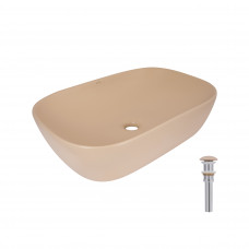 Раковина для ванной Раковина накладная Qtap Robin 600x390x150 мм, Beige, прямоугольная, с донным клапаном QTROB188SB49787