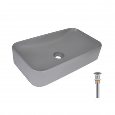 Раковина для ванной Раковина накладная Qtap Tern 610x350x135 мм, Stone grey, прямоугольная, с донным клапаном QTTER188SG49789