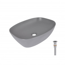 Раковина для ванной Раковина накладная Qtap Cardinal 500х380х140 мм, Stone grey, прямоугольная, с донным клапаном QTCAR188SG49824