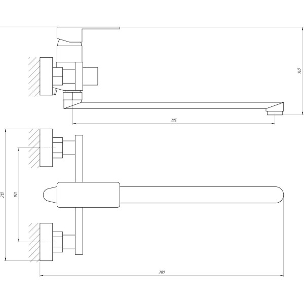 Смеситель для ванны Globus Lux Milano GLM-0208N-11-Graphite