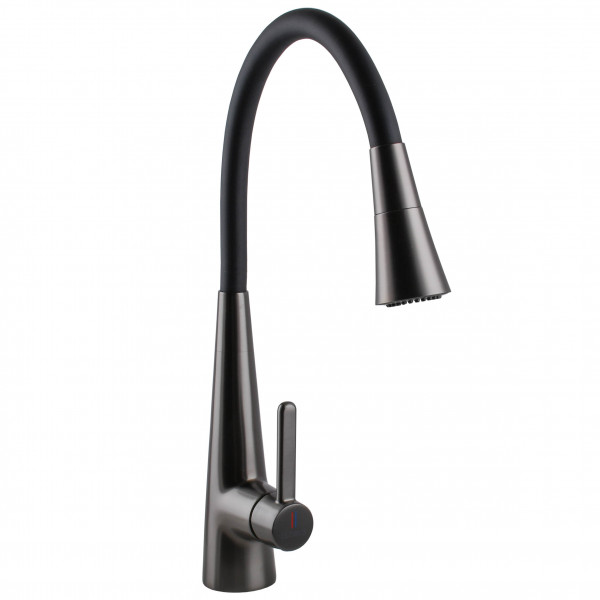 Змішувач для кухні Globus Lux LAZER Pro GLPR-203SM-GPлатунь Графіт,гофровилив Чорний з душ.насадкою