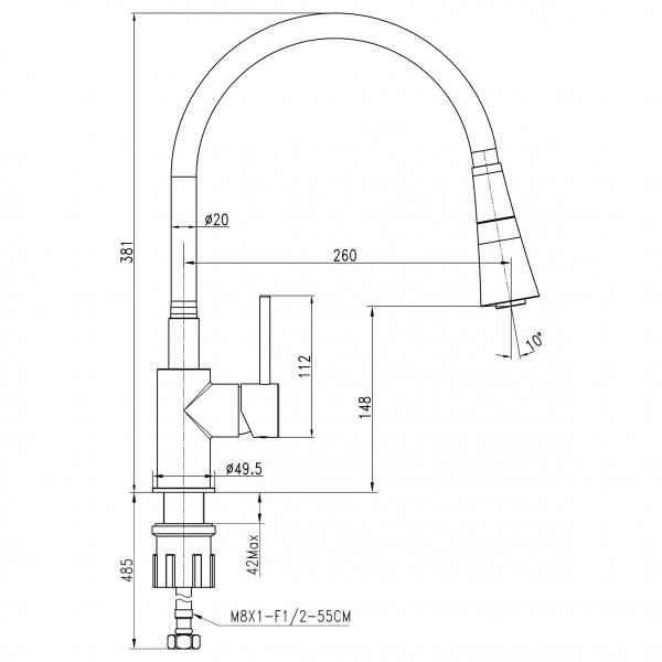 Смеситель для кухни TOPAZ LOFT TLF 8854-H39-GP-B01