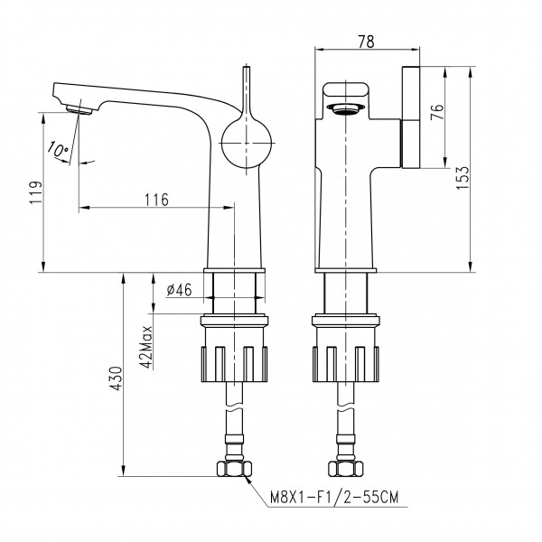 Смеситель для умывальника TOPAZ MODERNO TMD-33201-H78