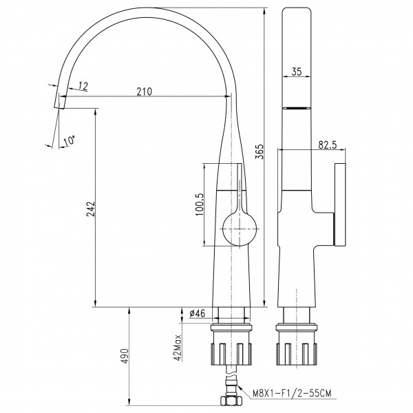 Смеситель для кухни TOPAZ  MODERNO TMD-33203S-H78A