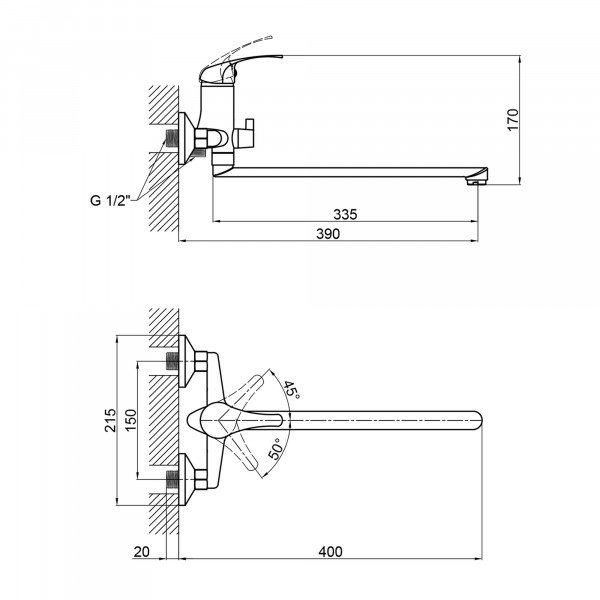 Змішувач 36W 005 для ванни довгий (k35) Brinex