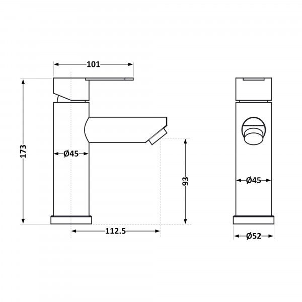Смеситель для раковины Brinex Pure 001F низкий  Graphite BRIPUR001FGRP