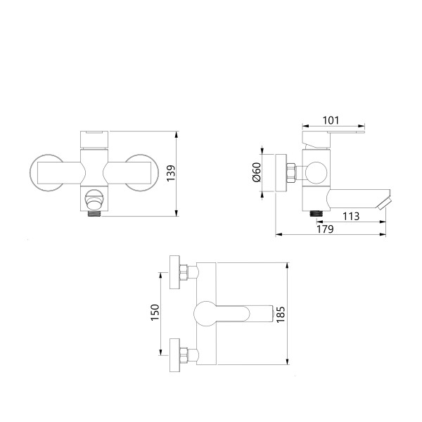 Смеситель для ванны Brinex Pure 006 с поворотным изливом (с душевым гарнитуром) Graphite BRIPUR006GRP
