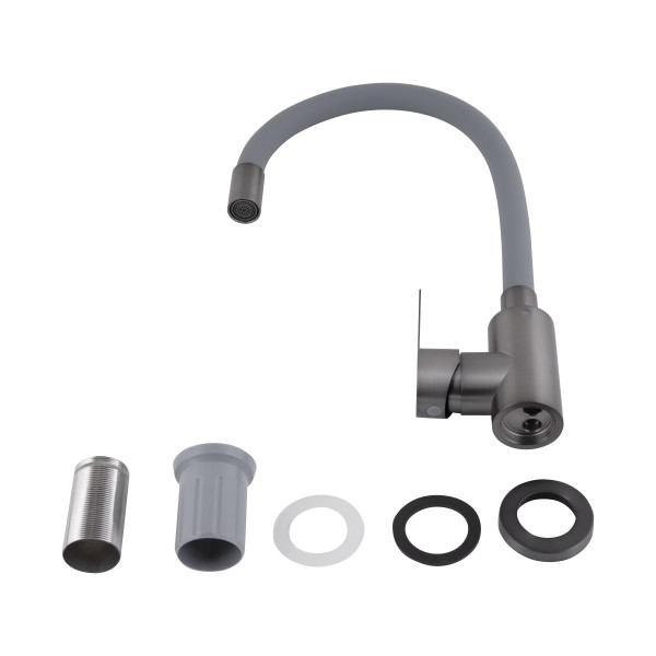 Змішувач для кухні Brinex Pure 015F3 з гнучким виливом   Graphite/Grey BRIPUR015F3GRG