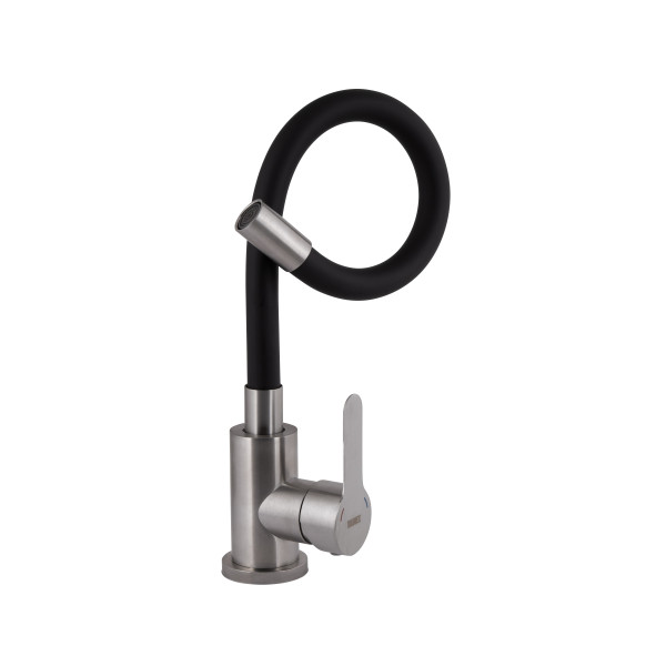 Смеситель для кухни Brinex Pure 015F3 с гибким изливом   Nickel/Black BRIPUR015F3NKB