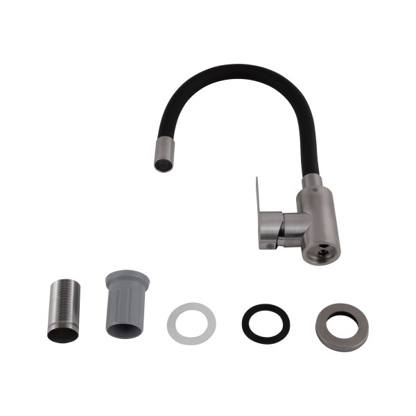 Смеситель для кухни Brinex Pure 015F3 с гибким изливом   Nickel/Black BRIPUR015F3NKB