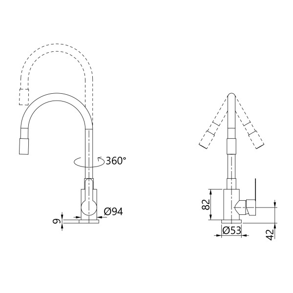 Смеситель для кухни Brinex Pure 015F3 с гибким изливом   Nickel/Grey BRIPUR015F3NKG