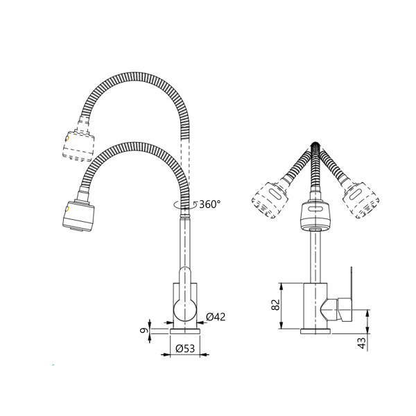 Смеситель для кухни Brinex Pure 015F41 с гибким изливом   Nickel BRIPUR015F41NKL