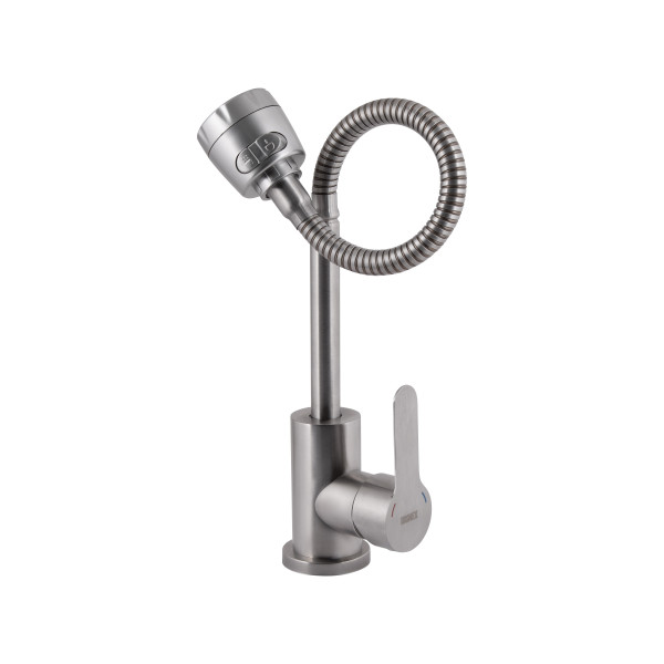 Смеситель для кухни Brinex Pure 015F41 с гибким изливом   Nickel BRIPUR015F41NKL